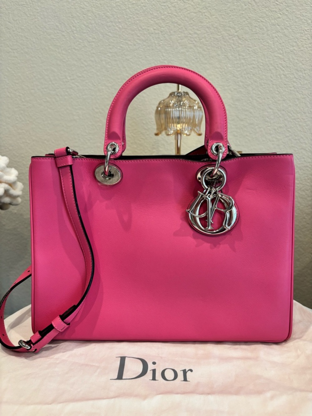 Christian Dior Diorissimo Pink leather tote w/ Entrupy